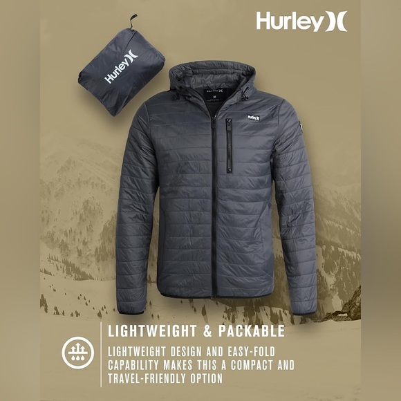 New Hurley Men's Jacket Balsam Lightweight Packable Puffer Coat Outerwear Small - Picture 13 of 13